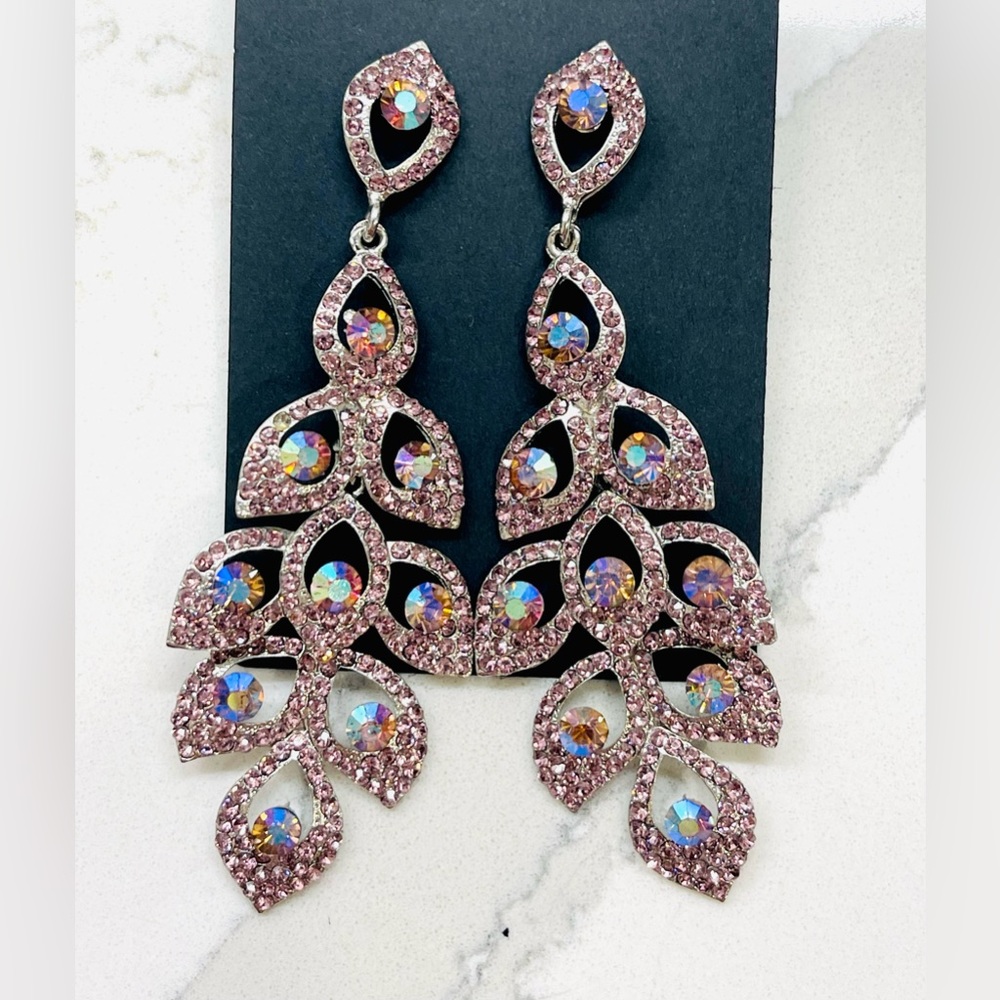 Multi coloured Light Pink Dangle Sparkle Earrings